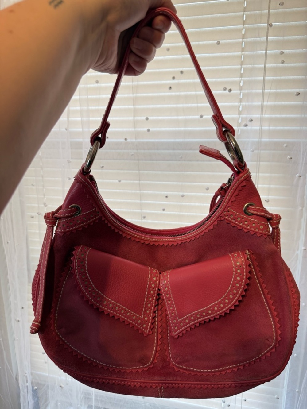 Isabella Fiore Pink Suede Shoulder Bag